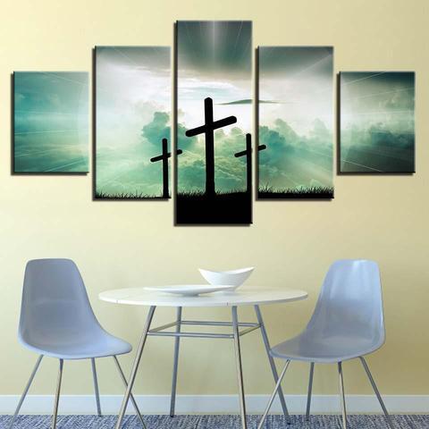 Three Crosses - Religion 5 Panel Canvas Art Wall Decor Three Crosses - Religion 5 Panel Canvas Art Wall Decor