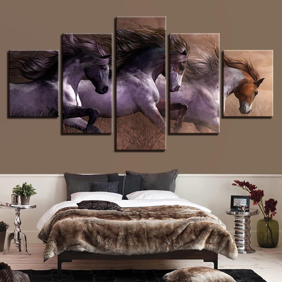 Three Horses Racing - Animal 5 Panel Canvas Art Wall Decor Three Horses Racing - Animal 5 Panel Canvas Art Wall Decor