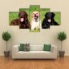 Three Labrador Retriever Dogs On The Grass - Animal 5 Panel Canvas Art Wall Decor