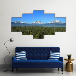 Three Sisters Mountains In Oregon - Nature 5 Panel Canvas Art Wall Decor