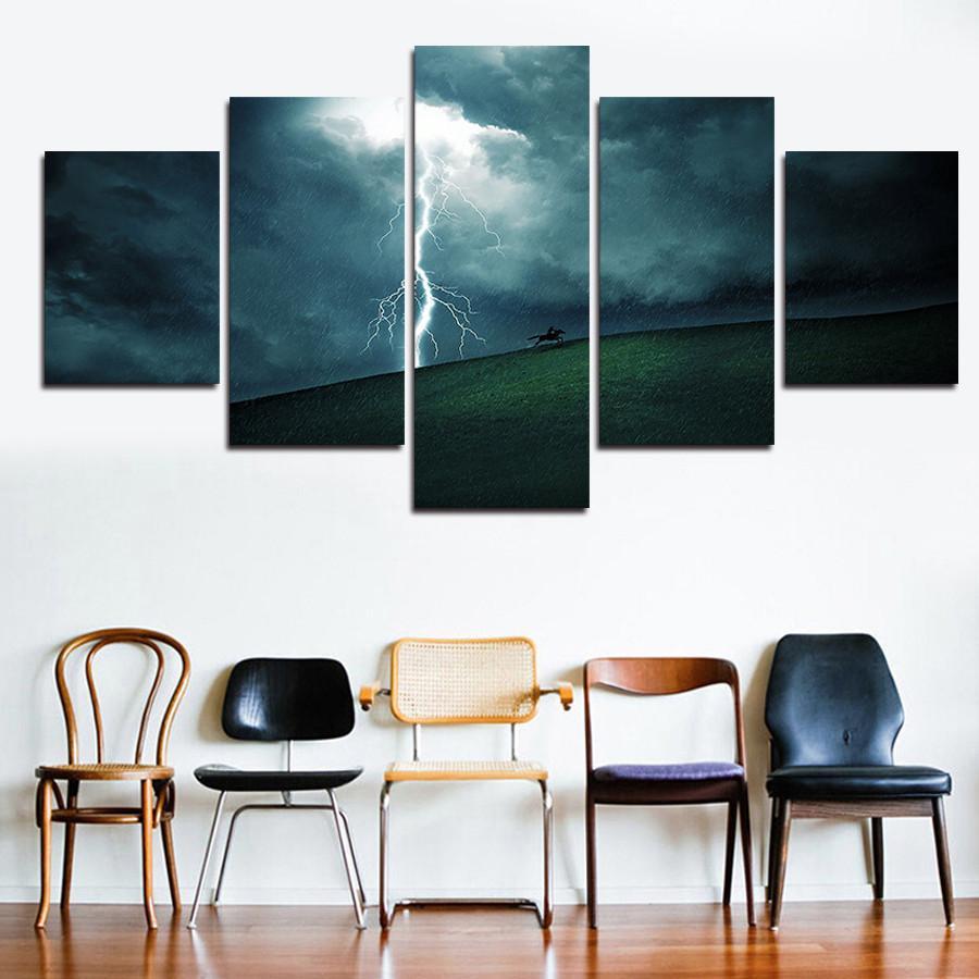 Thunder And Lightning - Nature 5 Panel Canvas Art Wall Decor Thunder And Lightning - Nature 5 Panel Canvas Art Wall Decor