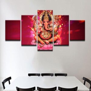 Tibetan Ganesh India Elephant God - Religion 5 Panel Canvas Art Wall Decor