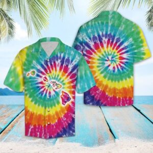Tie Dye Hawaiian Shirt Summer Button Up
