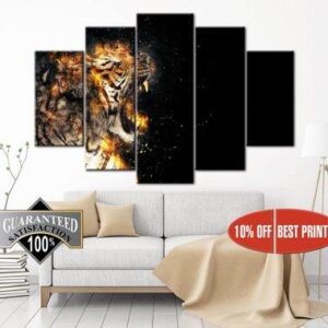 Tiger 1 - Abstract Animal 5 Panel Canvas Art Wall Decor