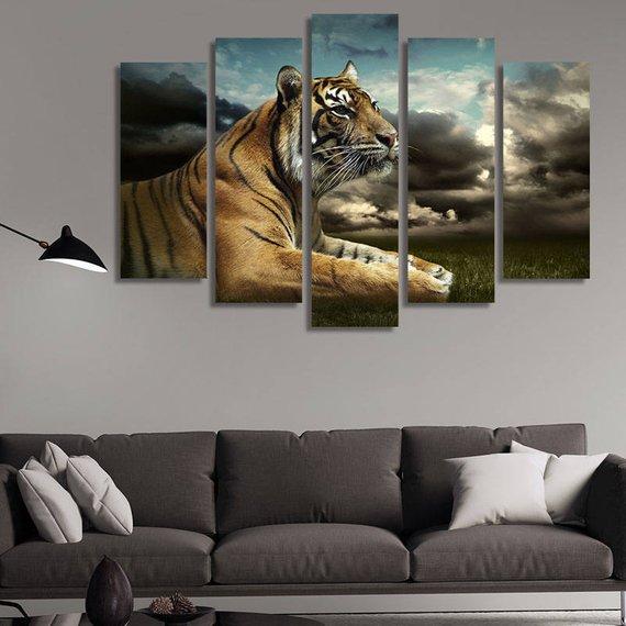 Tiger Ag - Animal 5 Panel Canvas Art Wall Decor Tiger Ag - Animal 5 Panel Canvas Art Wall Decor