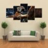 Tiger Attack To Other Tiger - Animal 5 Panel Canvas Art Wall Decor