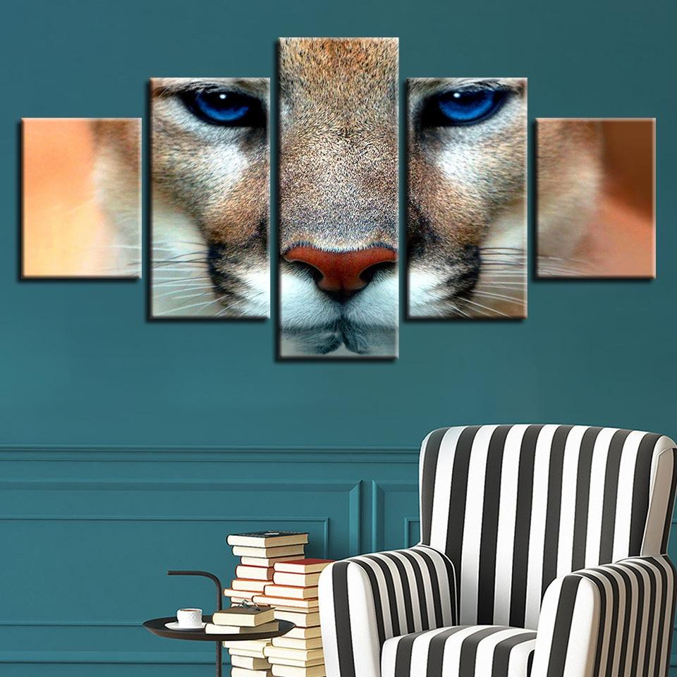 Tiger Blue Eyes - Animal 5 Panel Canvas Art Wall Decor Tiger Blue Eyes - Animal 5 Panel Canvas Art Wall Decor