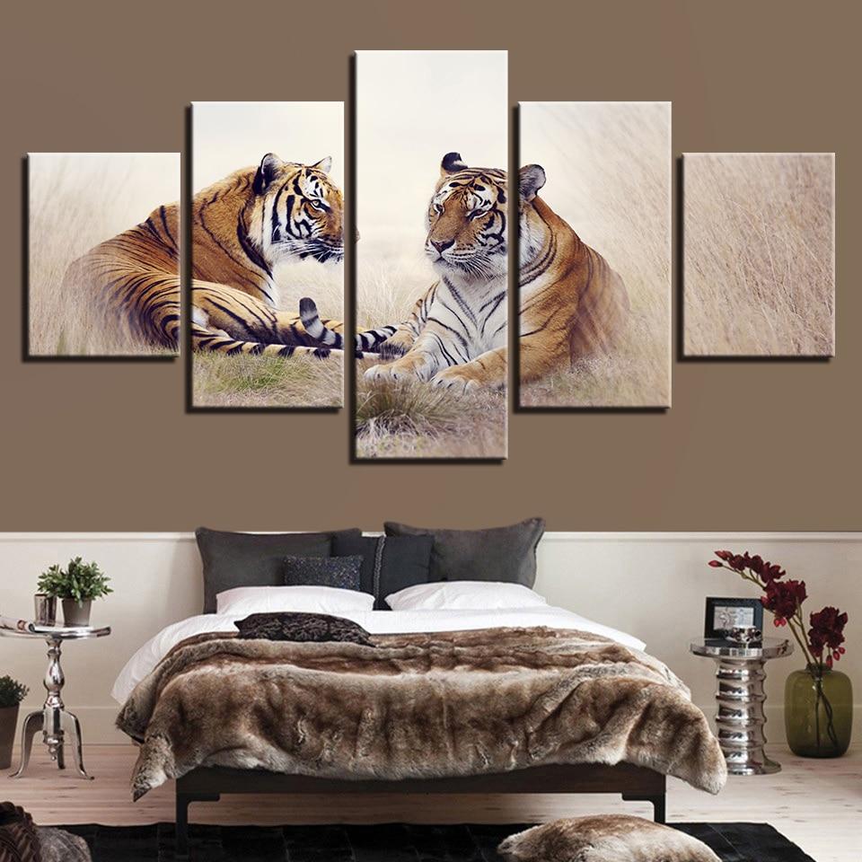 Tiger Couples - Animal 5 Panel Canvas Art Wall Decor Tiger Couples - Animal 5 Panel Canvas Art Wall Decor