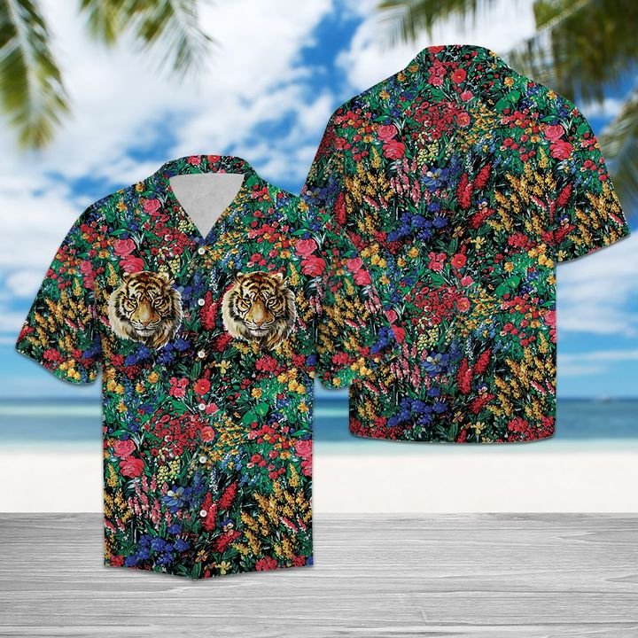 Tiger Flowers Hawaiian Shirt Summer Button Up Tiger Flowers Hawaiian Shirt Summer Button Up