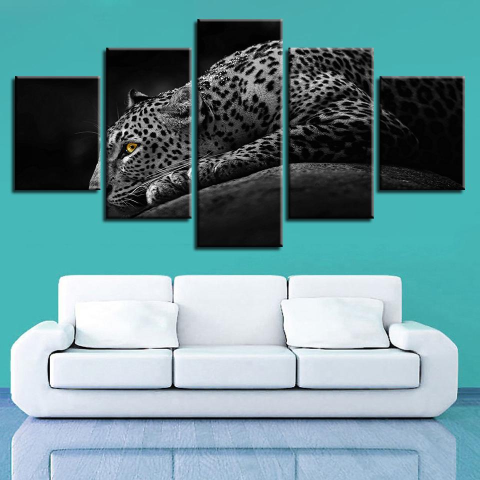 Tiger Leopard 01 - Animal 5 Panel Canvas Art Wall Decor Tiger Leopard 01 - Animal 5 Panel Canvas Art Wall Decor