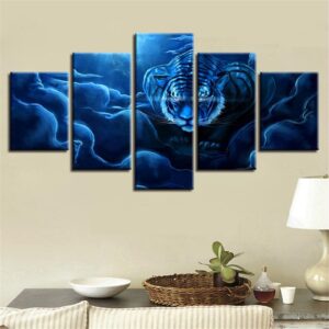 Tiger Night - Animal 5 Panel Canvas Art Wall Decor
