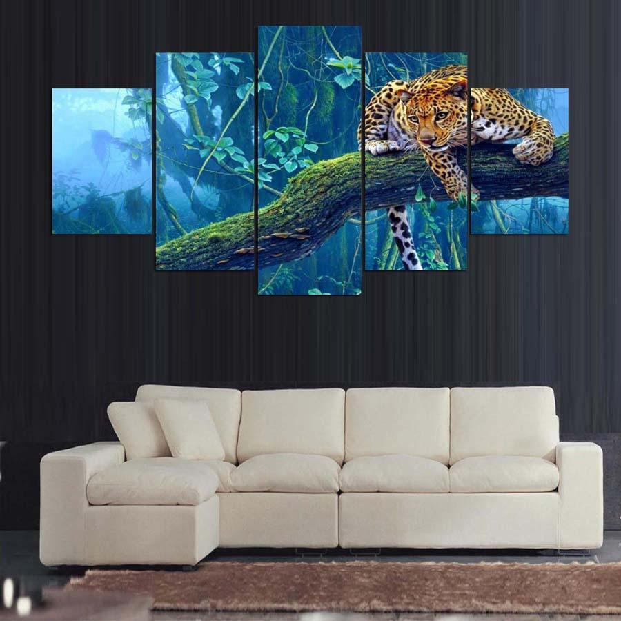 Tiger On The Tree - Animal 5 Panel Canvas Art Wall Decor Tiger On The Tree - Animal 5 Panel Canvas Art Wall Decor