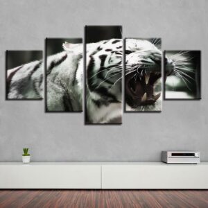 Tiger Yawning - Animal 5 Panel Canvas Art Wall Decor