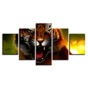 Tiger - Animal 5 Panel Canvas Art Wall Decor