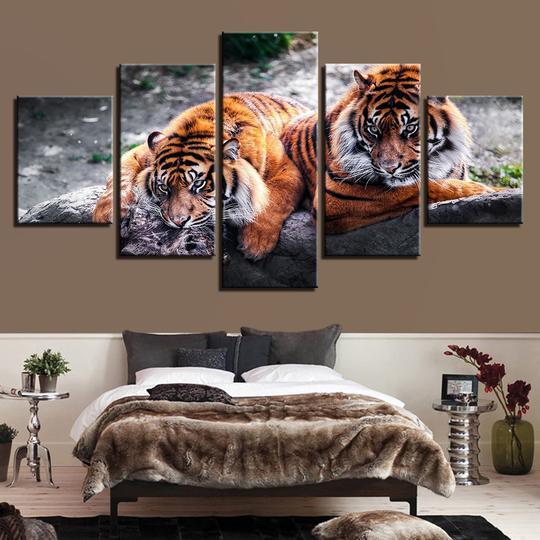 Tigers - Animal 5 Panel Canvas Art Wall Decor Tigers - Animal 5 Panel Canvas Art Wall Decor