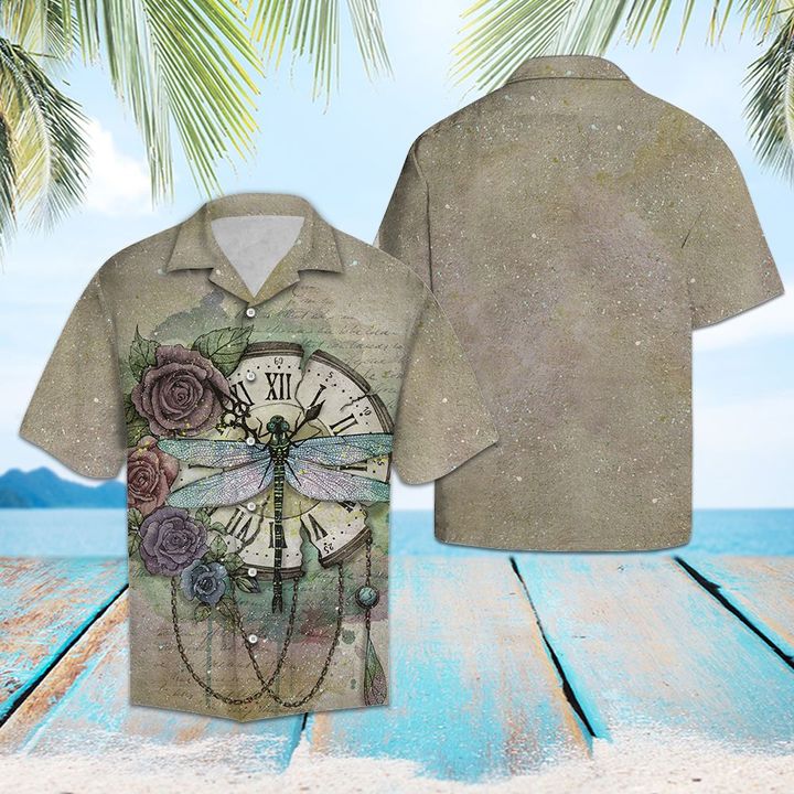 Time Flies Dragonfly Hawaiian Shirt Summer Button Up Time Flies Dragonfly Hawaiian Shirt Summer Button Up