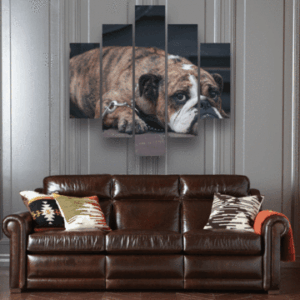 Tired Bulldog - Animal 5 Panel Canvas Art Wall Decor