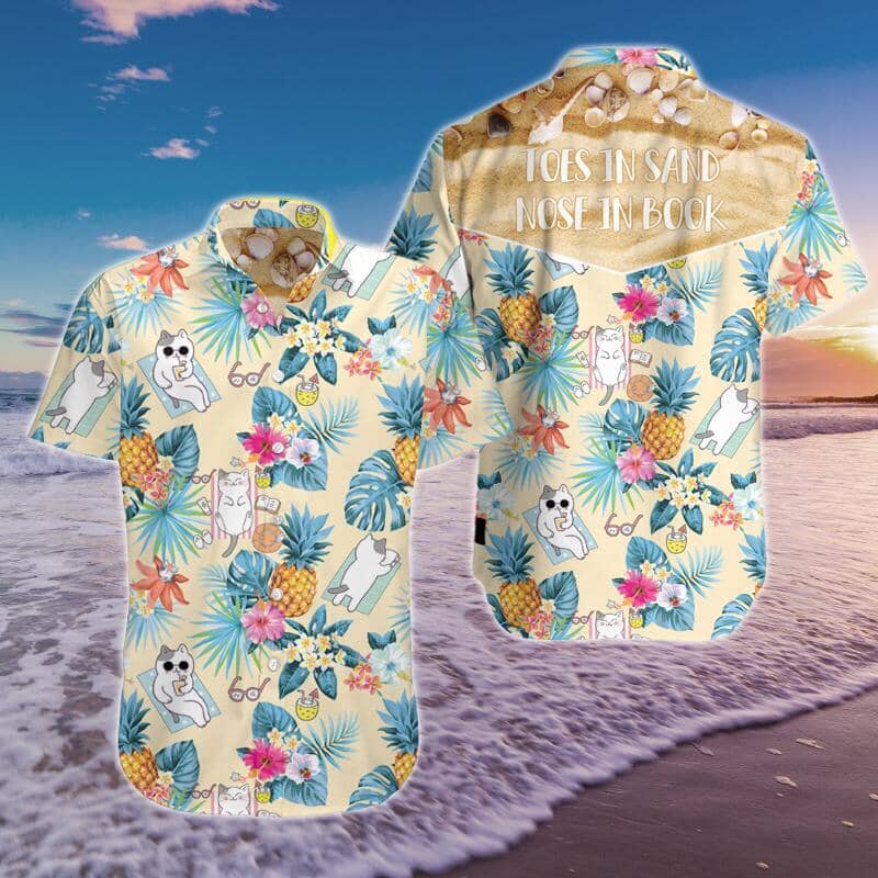 Toes In Sand Nose In Book Cat Hawaiian Shirt Summer Button Up Toes In Sand Nose In Book Cat Hawaiian Shirt Summer Button Up