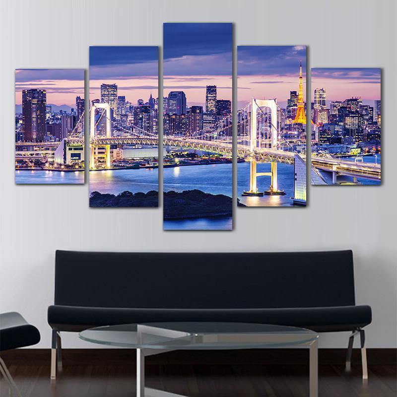 Tokyo Bay Of Japan - Nature 5 Panel Canvas Art Wall Decor Tokyo Bay Of Japan - Nature 5 Panel Canvas Art Wall Decor