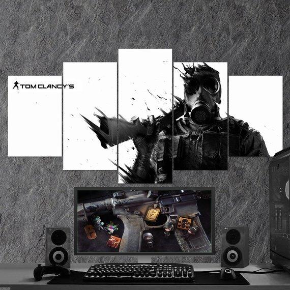 Tom Clancys Rainbow Six Siege Gas Mask Black White 11 - Gaming 5 Panel Canvas Art Wall Decor Tom Clancys Rainbow Six Siege Gas Mask Black White 11 - Gaming 5 Panel Canvas Art Wall Decor