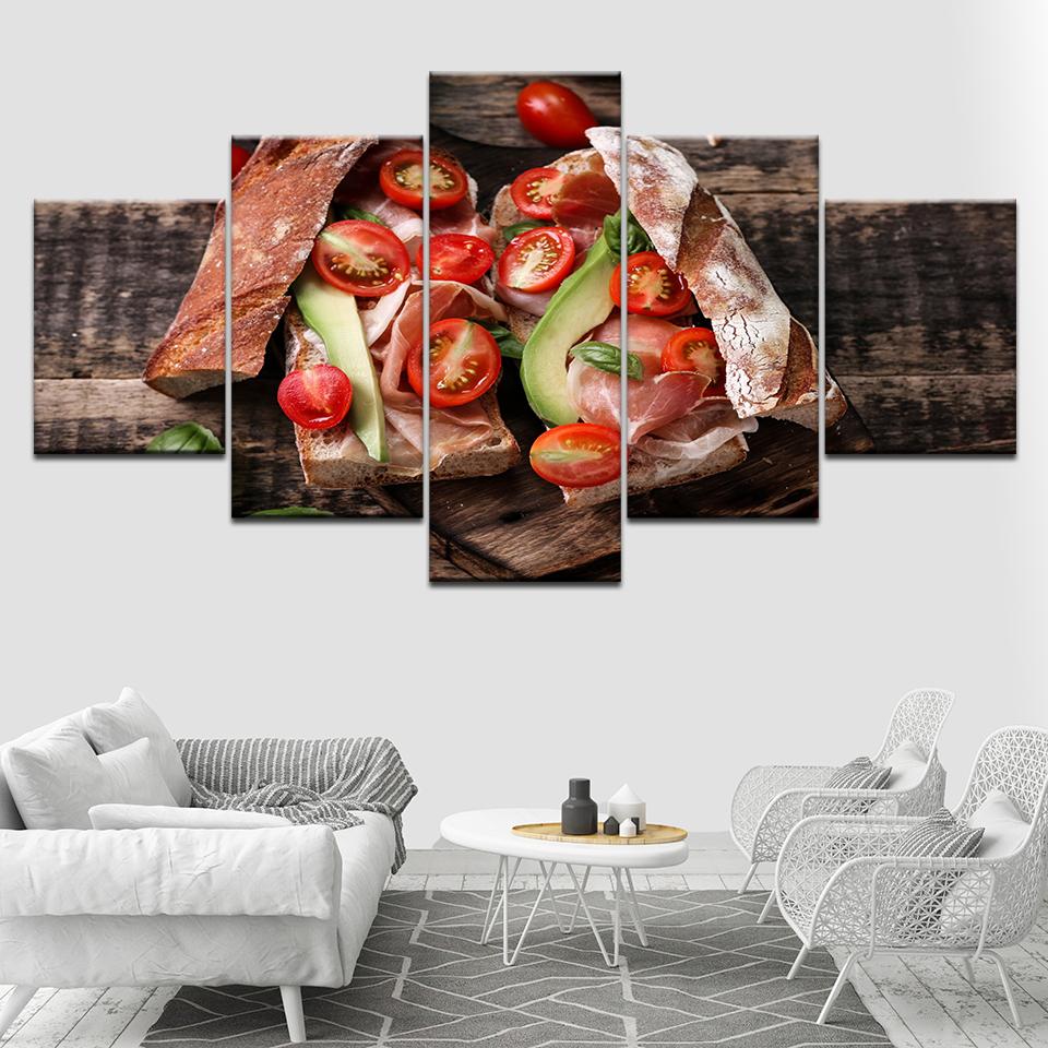Tomato Vegetable Food Bread - Kitchen 5 Panel Canvas Art Wall Decor Tomato Vegetable Food Bread - Kitchen 5 Panel Canvas Art Wall Decor