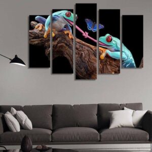 Tongue Tied Tree Frogs - Animal 5 Panel Canvas Art Wall Decor