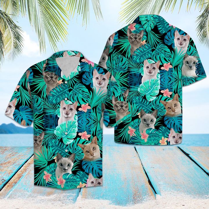 Tonkinese Green Tropical Hawaiian Shirt Summer Button Up Tonkinese Green Tropical Hawaiian Shirt Summer Button Up