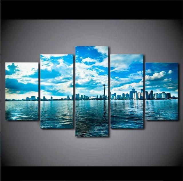 Toronto Lake Blue Sky City - Nature 5 Panel Canvas Art Wall Decor Toronto Lake Blue Sky City - Nature 5 Panel Canvas Art Wall Decor