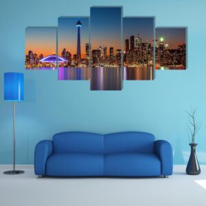 Toronto Skyline At Dusk - Nature 5 Panel Canvas Art Wall Decor