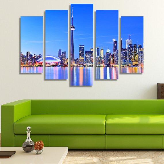 Toronto Skyline Canada - Nature 5 Panel Canvas Art Wall Decor Toronto Skyline Canada - Nature 5 Panel Canvas Art Wall Decor