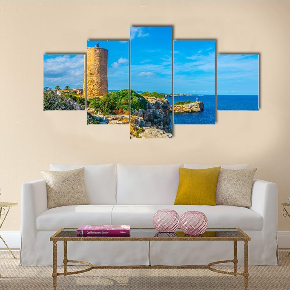 Torre Del Serral Dels Falcons In Mallorca - Nature 5 Panel Canvas Art Wall Decor Torre Del Serral Dels Falcons In Mallorca - Nature 5 Panel Canvas Art Wall Decor