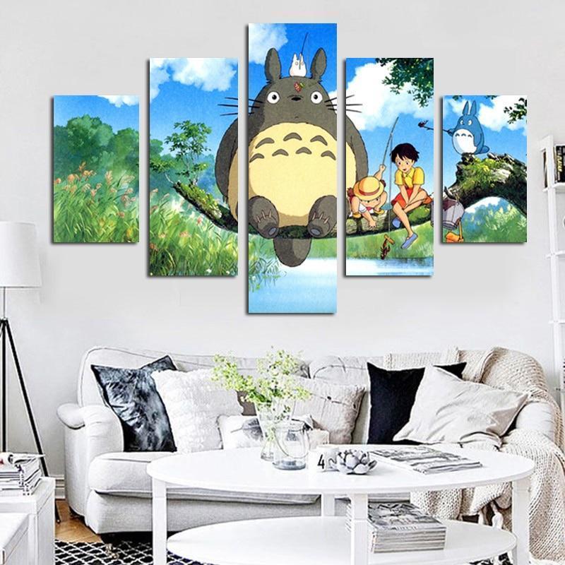 Totoro Anime - 5 Panel Canvas Art Wall Decor Totoro Anime - 5 Panel Canvas Art Wall Decor