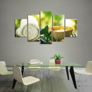 Towel Leaf Candle - Nature 5 Panel Canvas Art Wall Decor