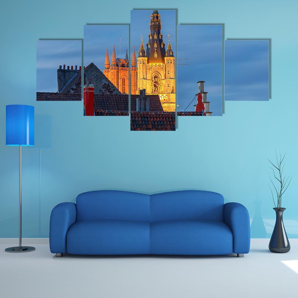 Tower Belfort In Belgium - Nature 5 Panel Canvas Art Wall Decor Tower Belfort In Belgium - Nature 5 Panel Canvas Art Wall Decor