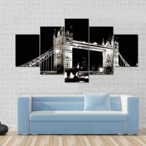 Tower Bridge In London In Night View - Nature 5 Panel Canvas Art Wall Decor