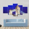 Tower Bridge Of London Lit Up At Night Over The River Thames - Nature 5 Panel Canvas Art Wall Decor
