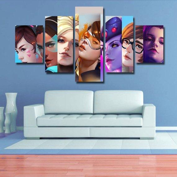 Tracer Mei Dva Sombra - Gaming 5 Panel Canvas Art Wall Decor Tracer Mei Dva Sombra - Gaming 5 Panel Canvas Art Wall Decor