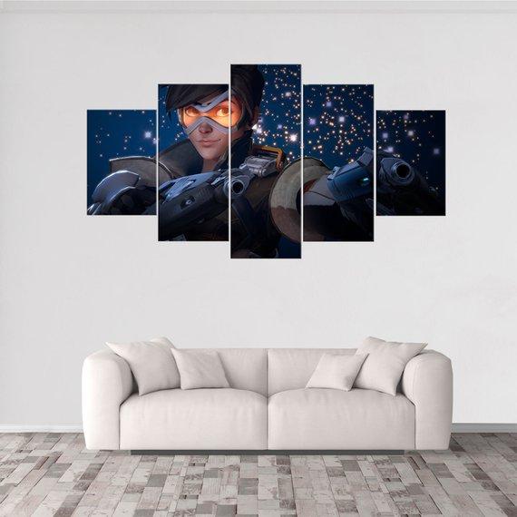 Tracer Overwatch - Gaming 5 Panel Canvas Art Wall Decor Tracer Overwatch - Gaming 5 Panel Canvas Art Wall Decor