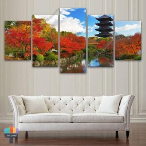 Traditional Garden Nature Kyoto Japan - Nature 5 Panel Canvas Art Wall Decor