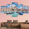 Traditional Gondolas On Canal Grande - Nature 5 Panel Canvas Art Wall Decor