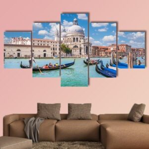 Traditional Gondolas On Canal Grande - Nature 5 Panel Canvas Art Wall Decor