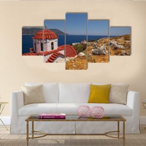 Traditional Red Roof Church On Karpathos Island - Religion 5 Panel Canvas Art Wall Decor