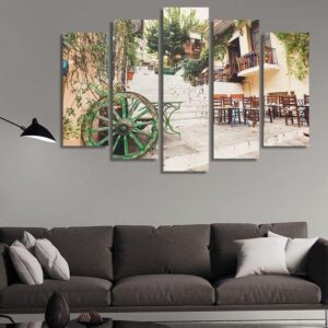 Traditional Street In The Old District Of Plaka In Athens - Nature 5 Panel Canvas Art Wall Decor