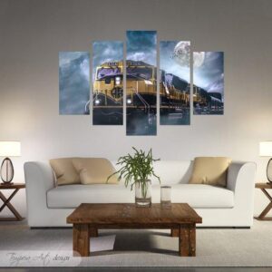 Train Locomotive - Automative 5 Panel Canvas Art Wall Decor