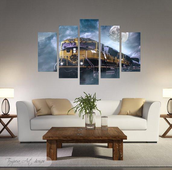 Train Locomotive - Automative 5 Panel Canvas Art Wall Decor Train Locomotive - Automative 5 Panel Canvas Art Wall Decor