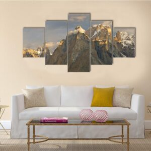 Trango Towers In Evening Sunshine - Nature 5 Panel Canvas Art Wall Decor