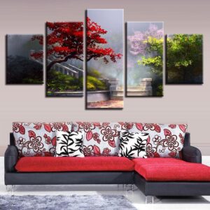 Tree 65 - Nature 5 Panel Canvas Art Wall Decor