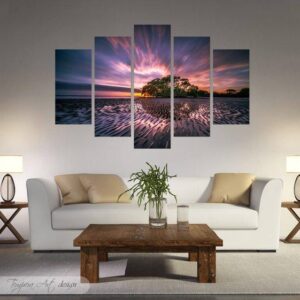 Tree Abstract Tree Sunset - Nature 5 Panel Canvas Art Wall Decor