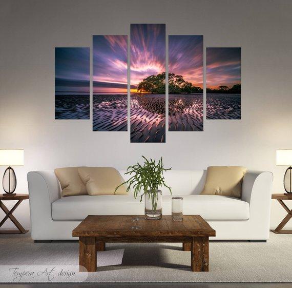 Tree Abstract Tree Sunset - Nature 5 Panel Canvas Art Wall Decor Tree Abstract Tree Sunset - Nature 5 Panel Canvas Art Wall Decor