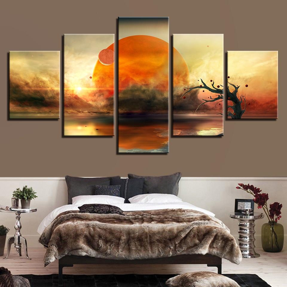 Tree And Abstract Earth Planets - Nature 5 Panel Canvas Art Wall Decor Tree And Abstract Earth Planets - Nature 5 Panel Canvas Art Wall Decor